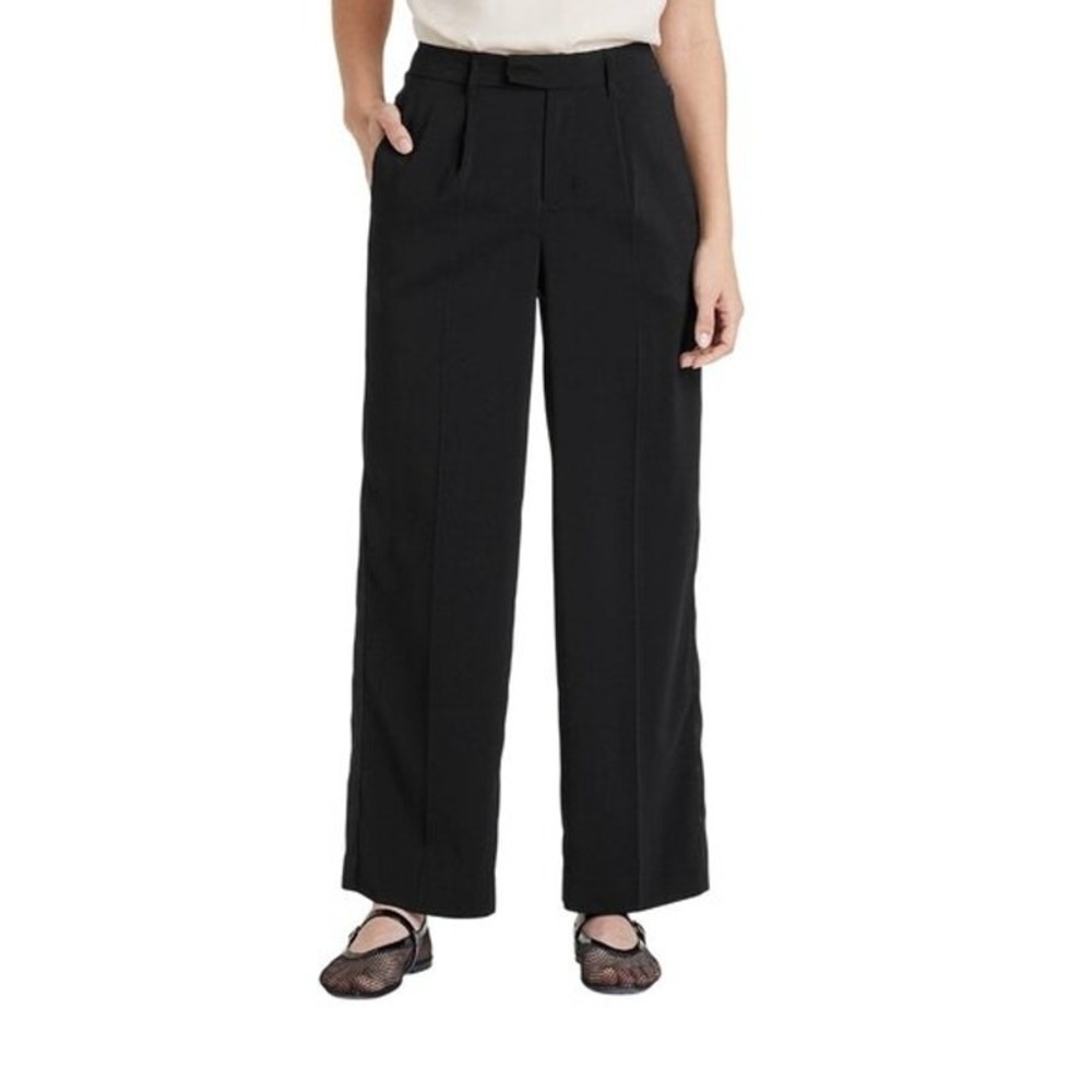A New Day Dress Pant Black Flowy Satin Side Stripe Career Classic Womens Size 6